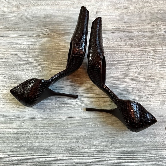 Amazing Edmundo Castillo d’Orsay dark brown leather snake embossed heels size 8 - Picture 5 of 9